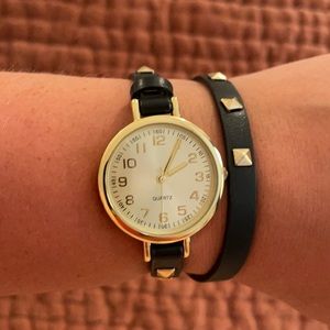 Black Gold Studded Wrap Watch